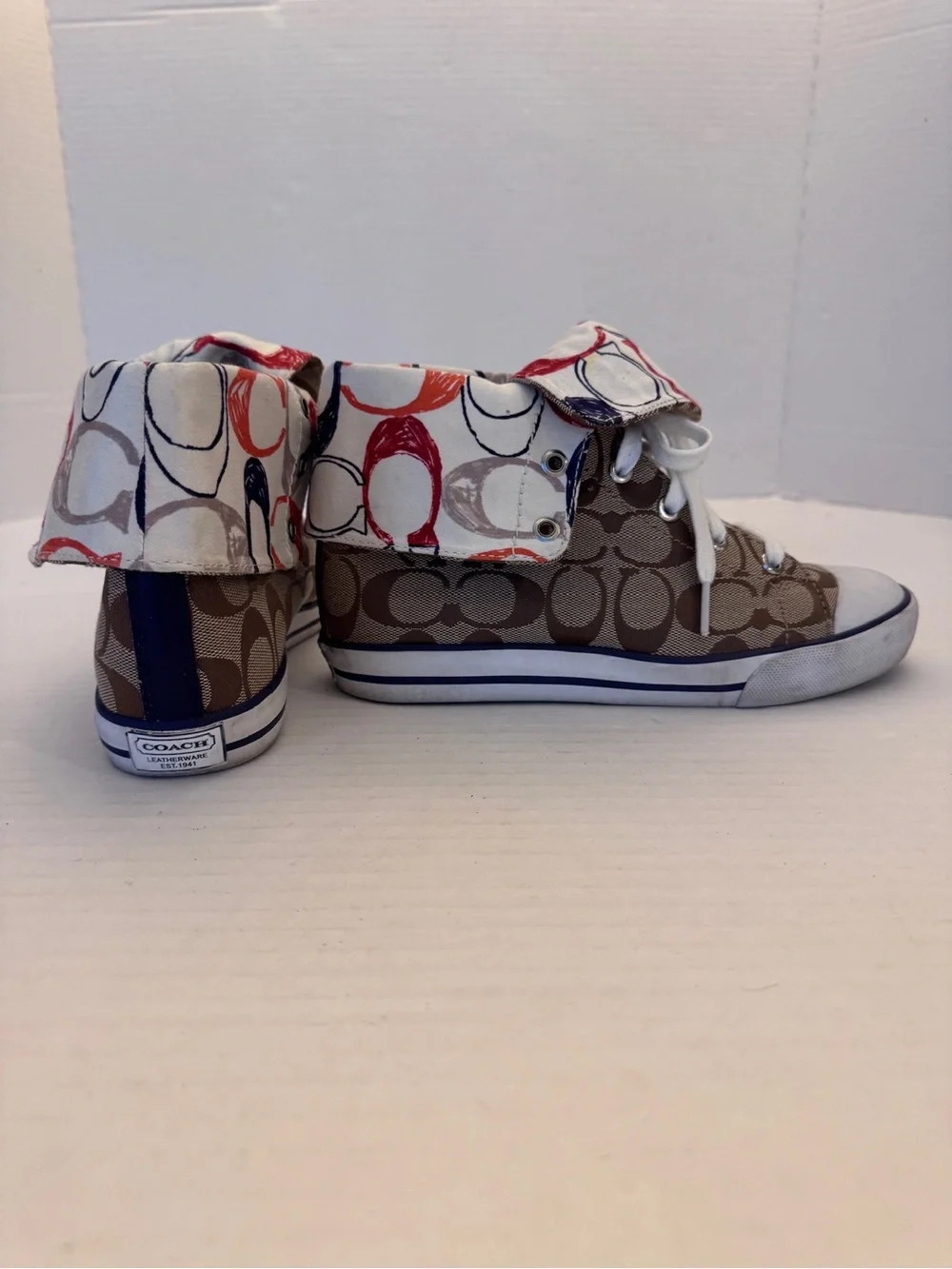 Coach Bonney Sneakers Signature C Women Size 7B Fold Over High Tops Tennis Shoes